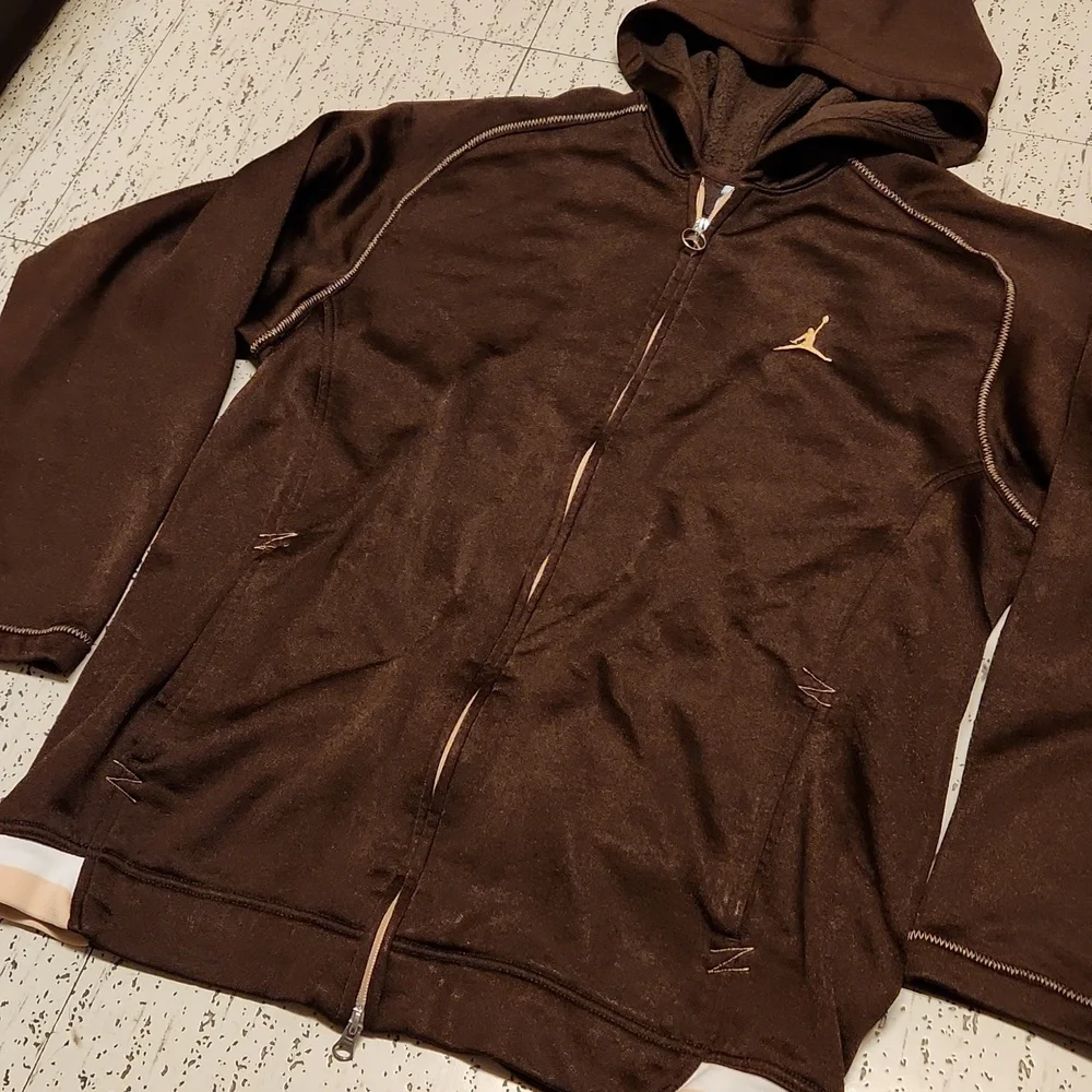 Air Jordan Embroidered Jumpman Logo Full Zip Sweater Vintage Y2K Brown And Gold - Picture 2 of 15
